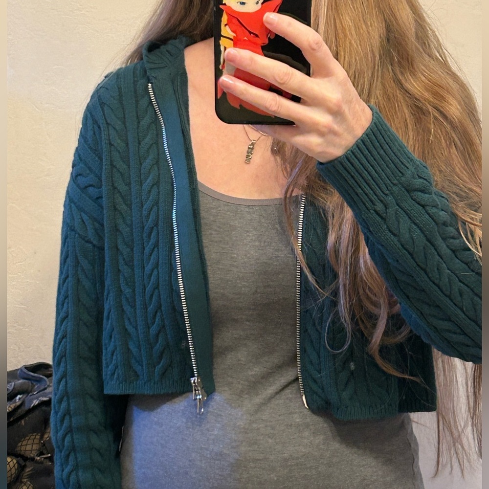 New PacSun Women’s LA Hearts Mini Cable Stitch Knit Zip Up Hoodie Sweater - Picture 9 of 11